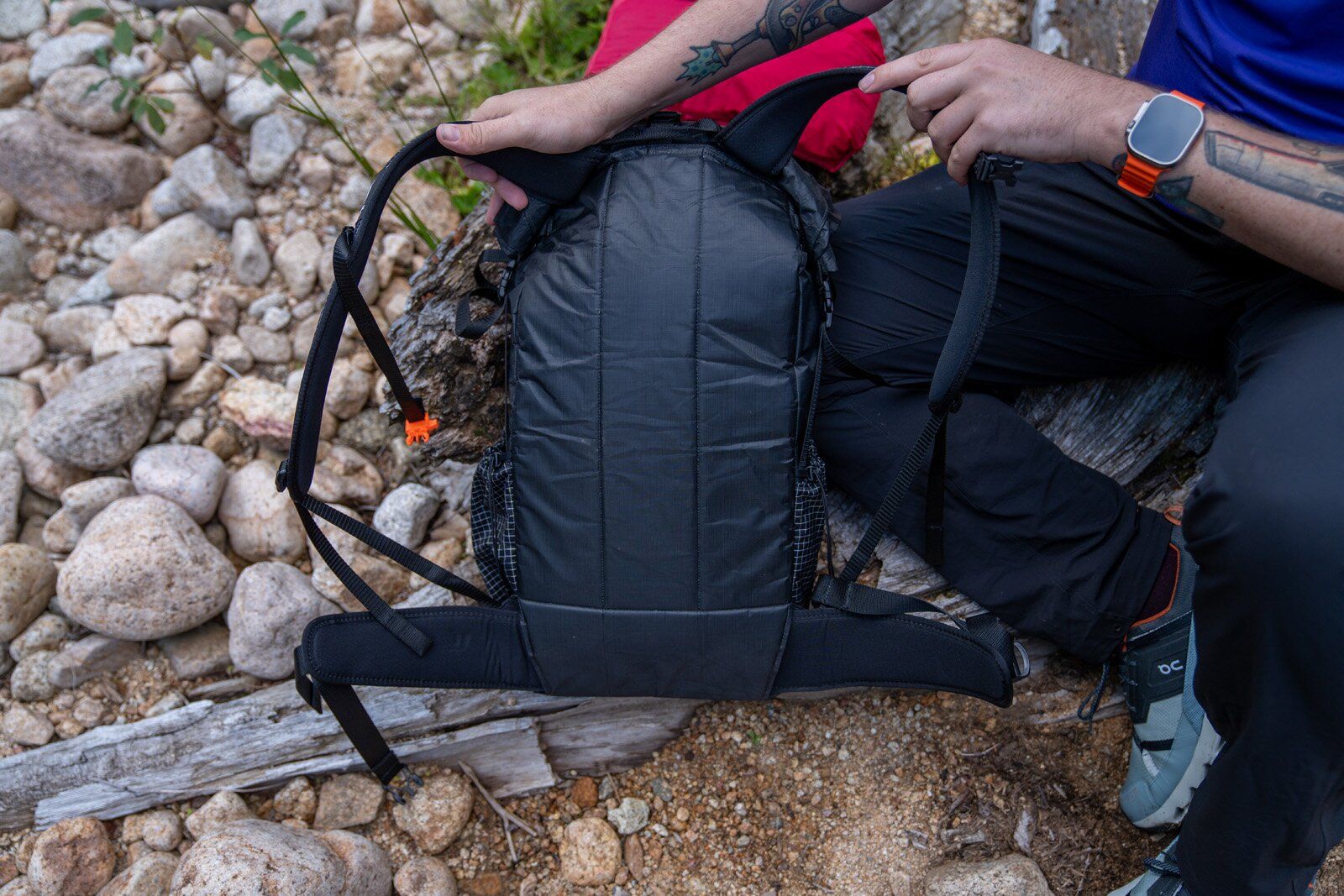 Backpanel and adjustable straps of Hyperlite Mountain Gear Elevate 22 hiking daypack