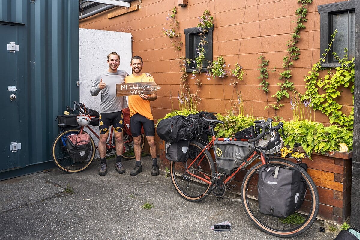 Ben and Langdon in front of bikes in Ellensberg before biking to Mt. Waddington mobile