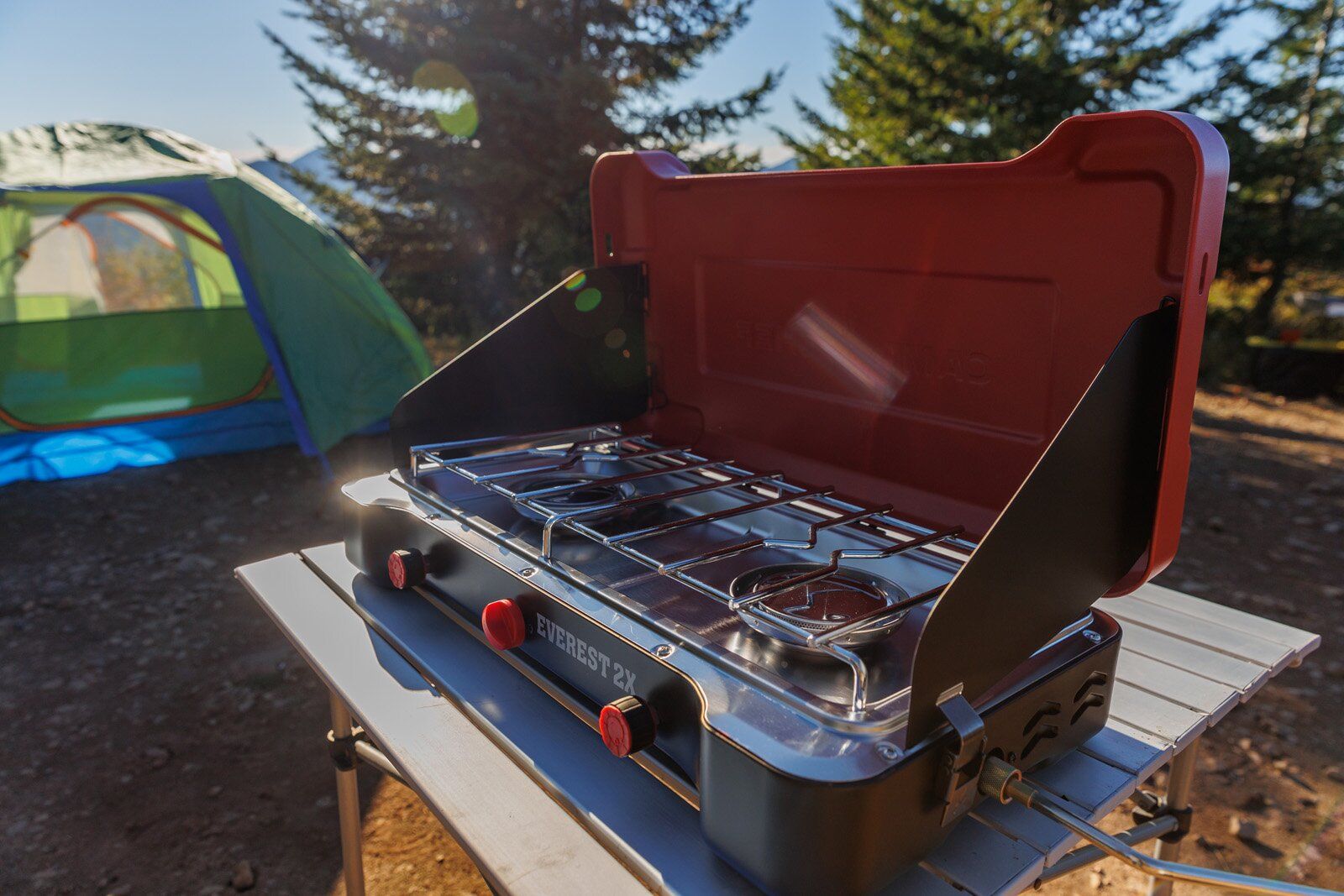Camp Chef Everest 2X camping stove set up
