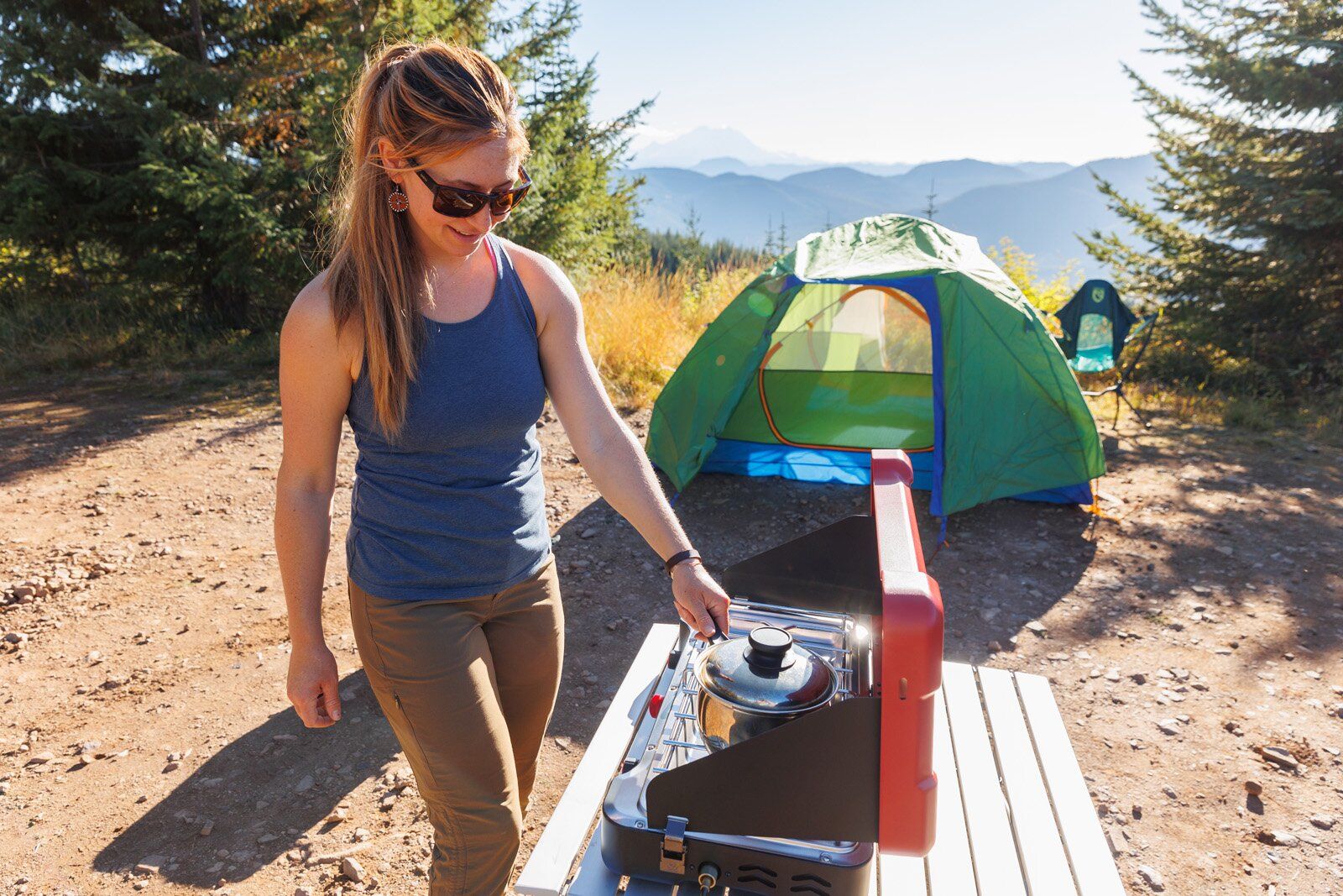 Camper cooking with the Camp Chef Everest 2X camping stove