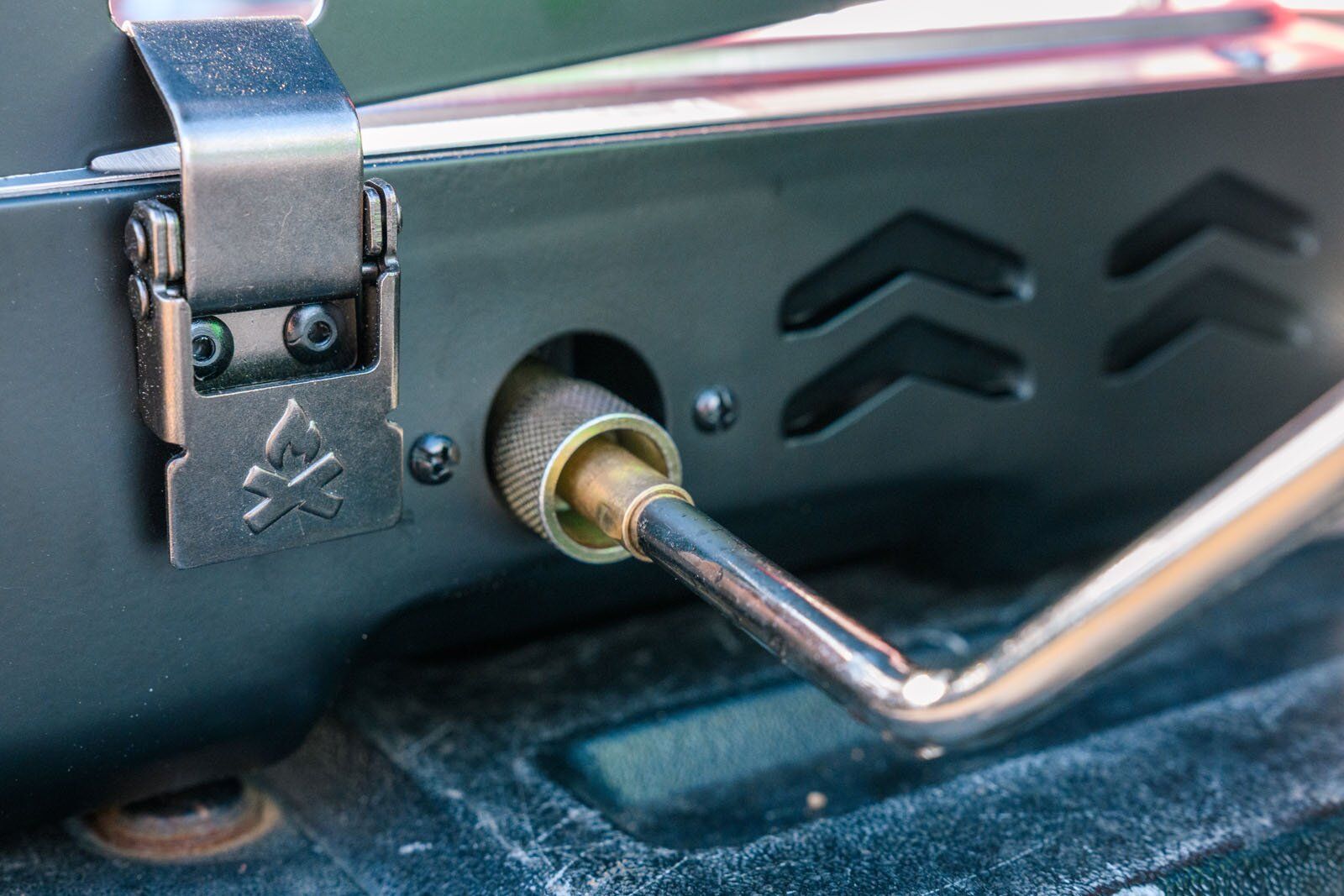 Close up of Camp Chef Everest 2X camping stove valve