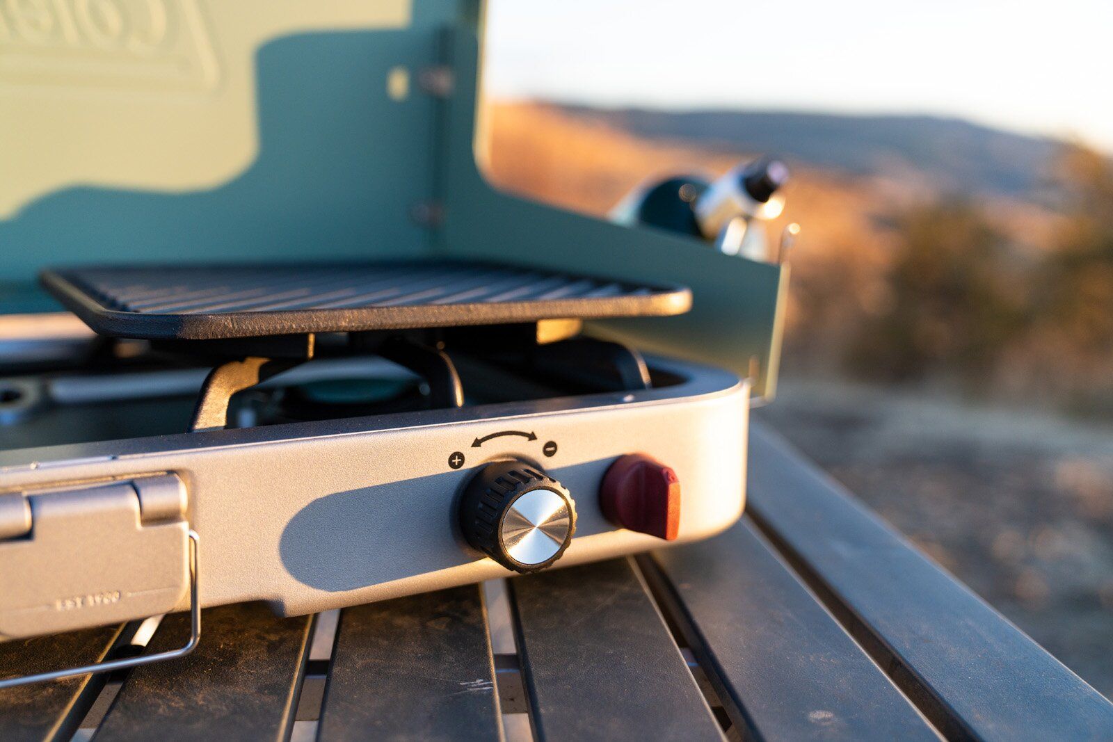 Close-up of Coleman Cascade 3-in-1 camping stove knob