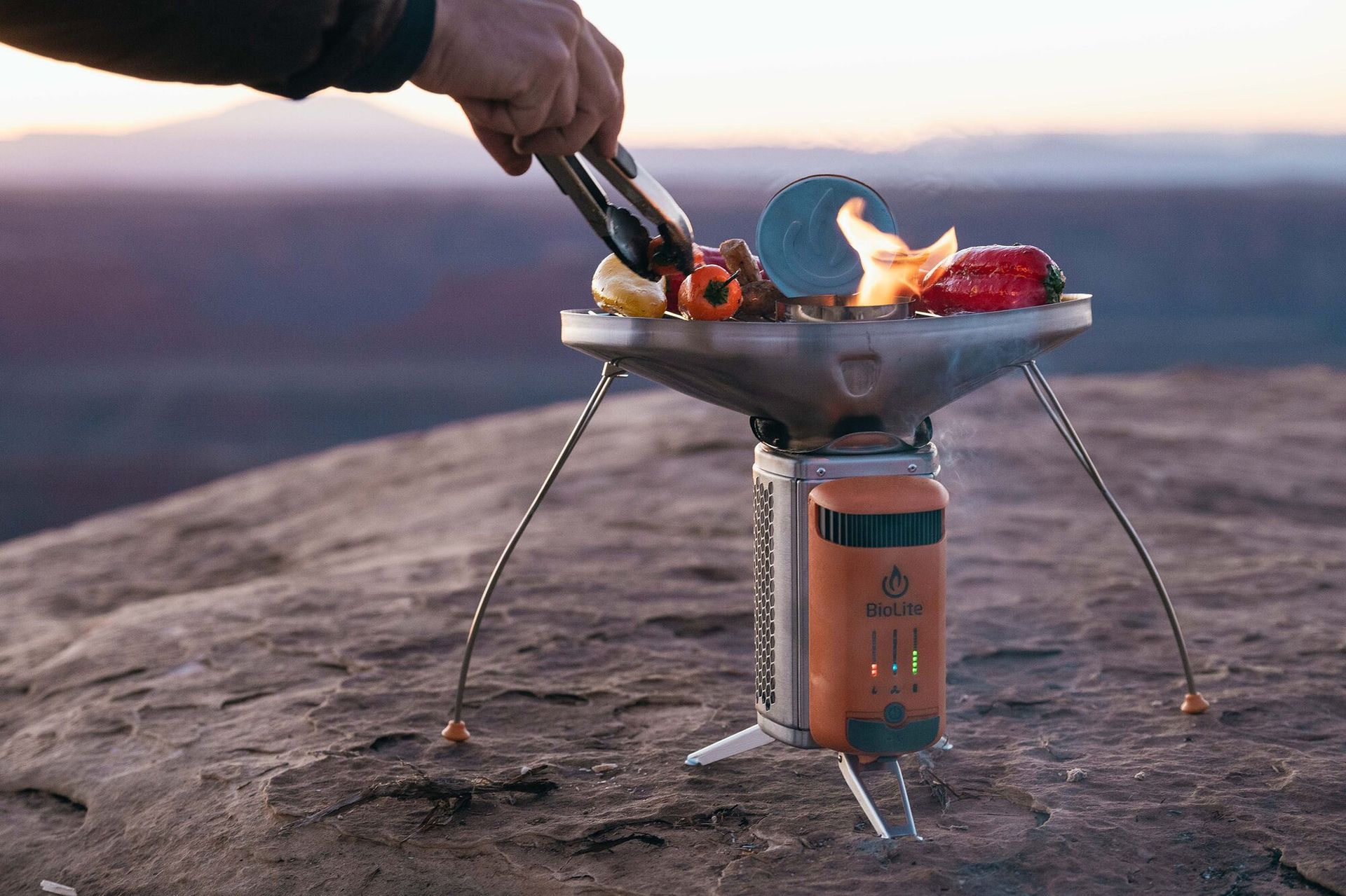 Cooking at sunset on Biolite Camping Stove