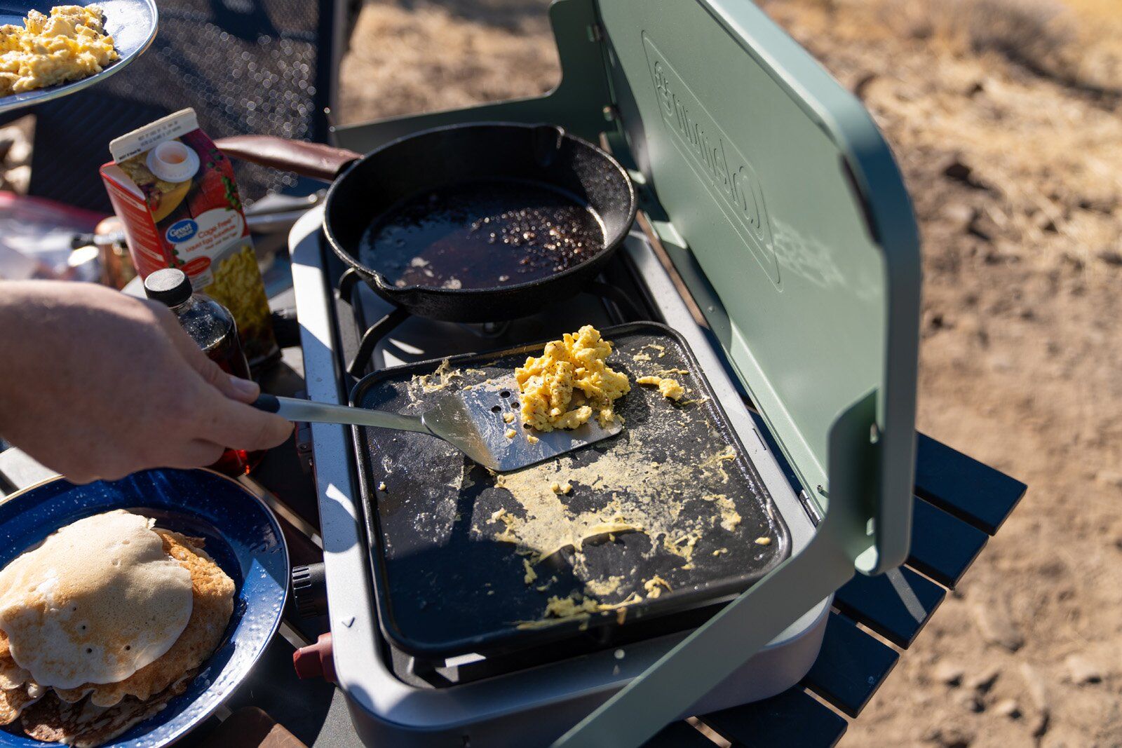 Cooking eggs on the Coleman Cascade 3-in-1 camping stove