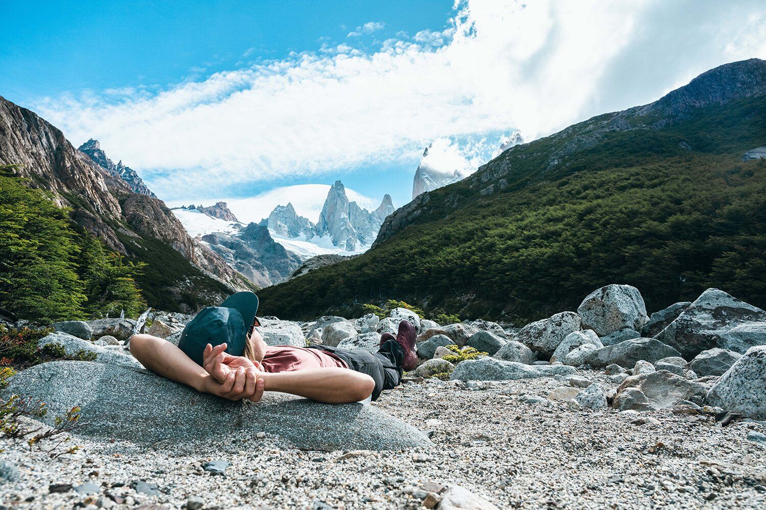 Laying at base of Fitz Roy mountains