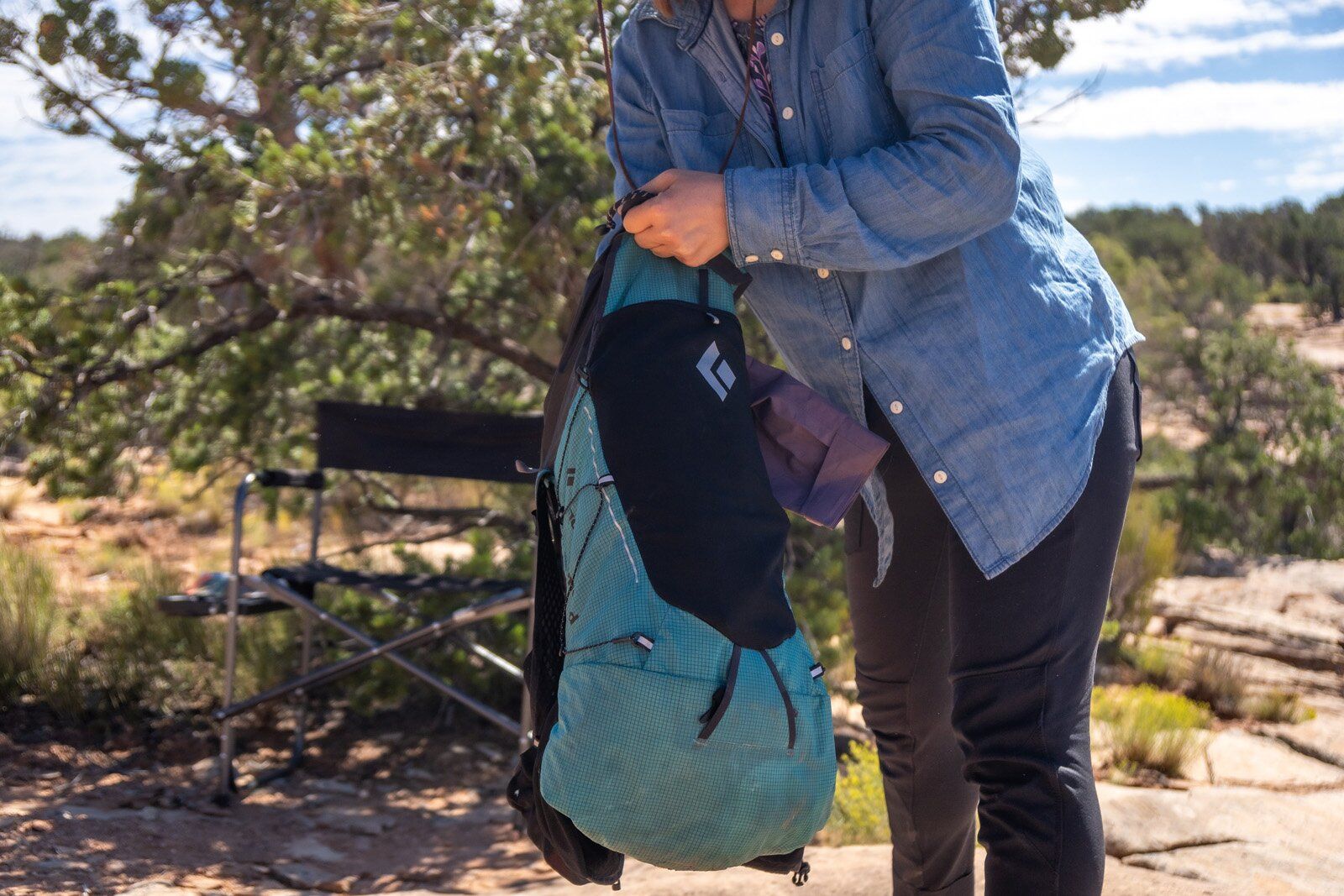 Packing jacket in Black Diamond Distance 22 hiking daypack