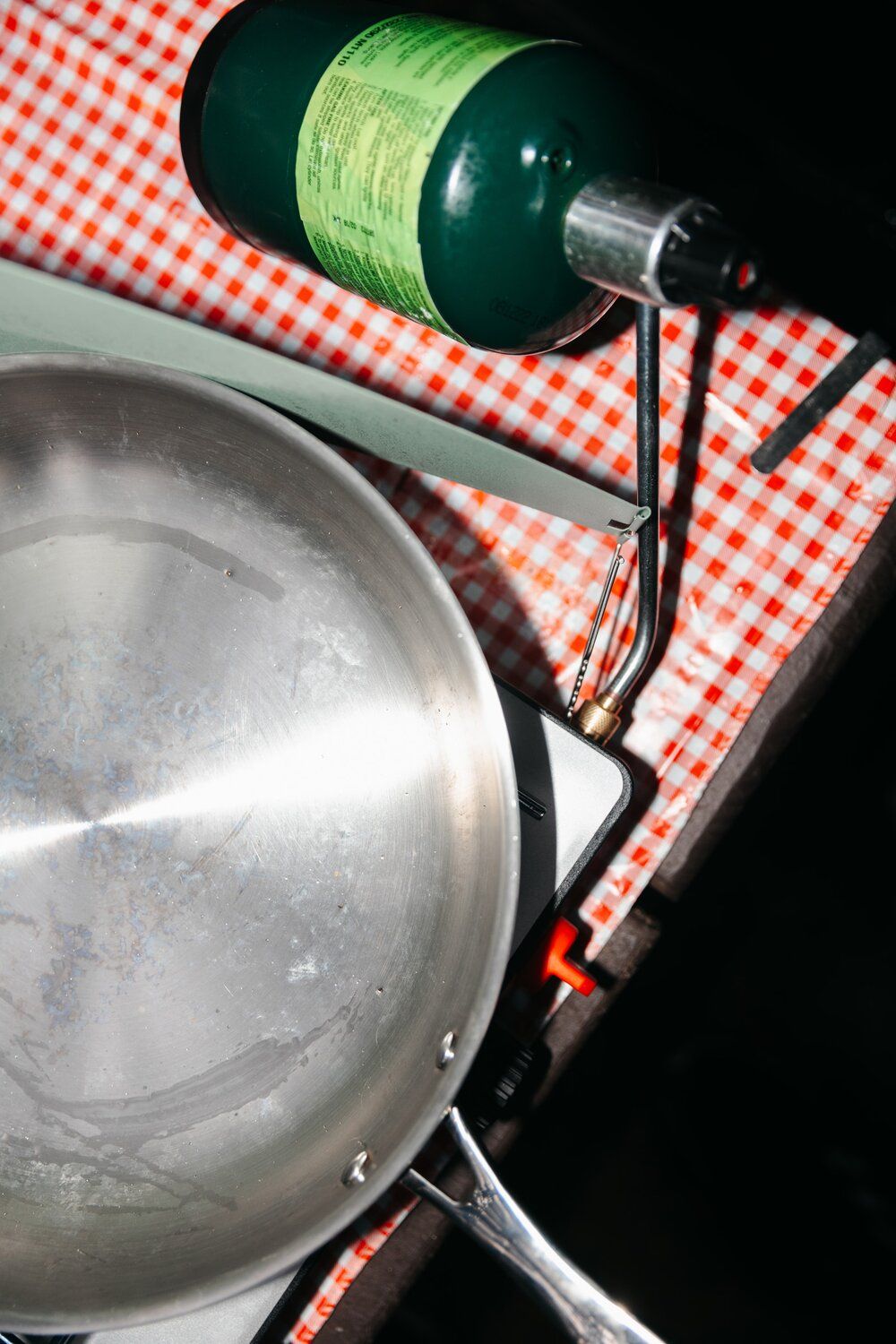 Pan on Coleman Cascade Classic camping stove