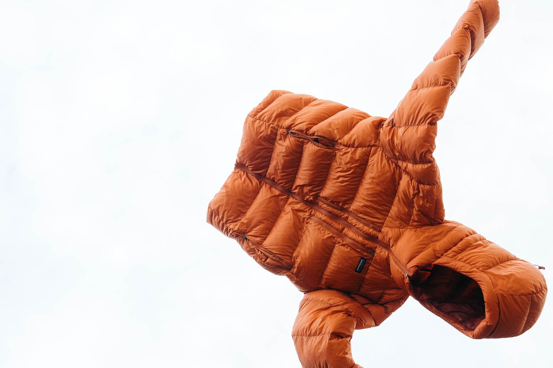 Patagonia Fitz Roy Down Hoody floating in sky