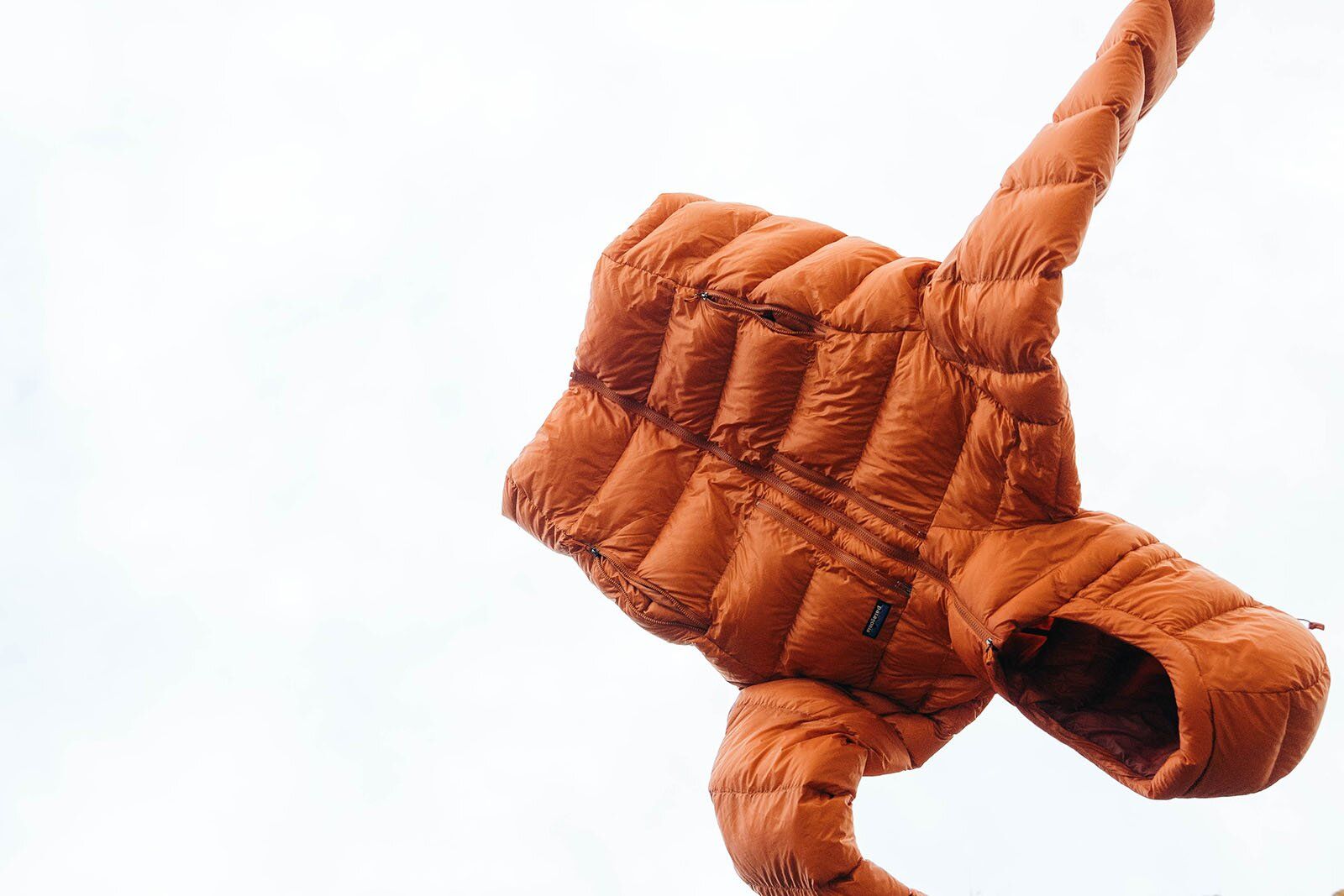 Patagonia Fitz Roy Down Hoody floating in sky