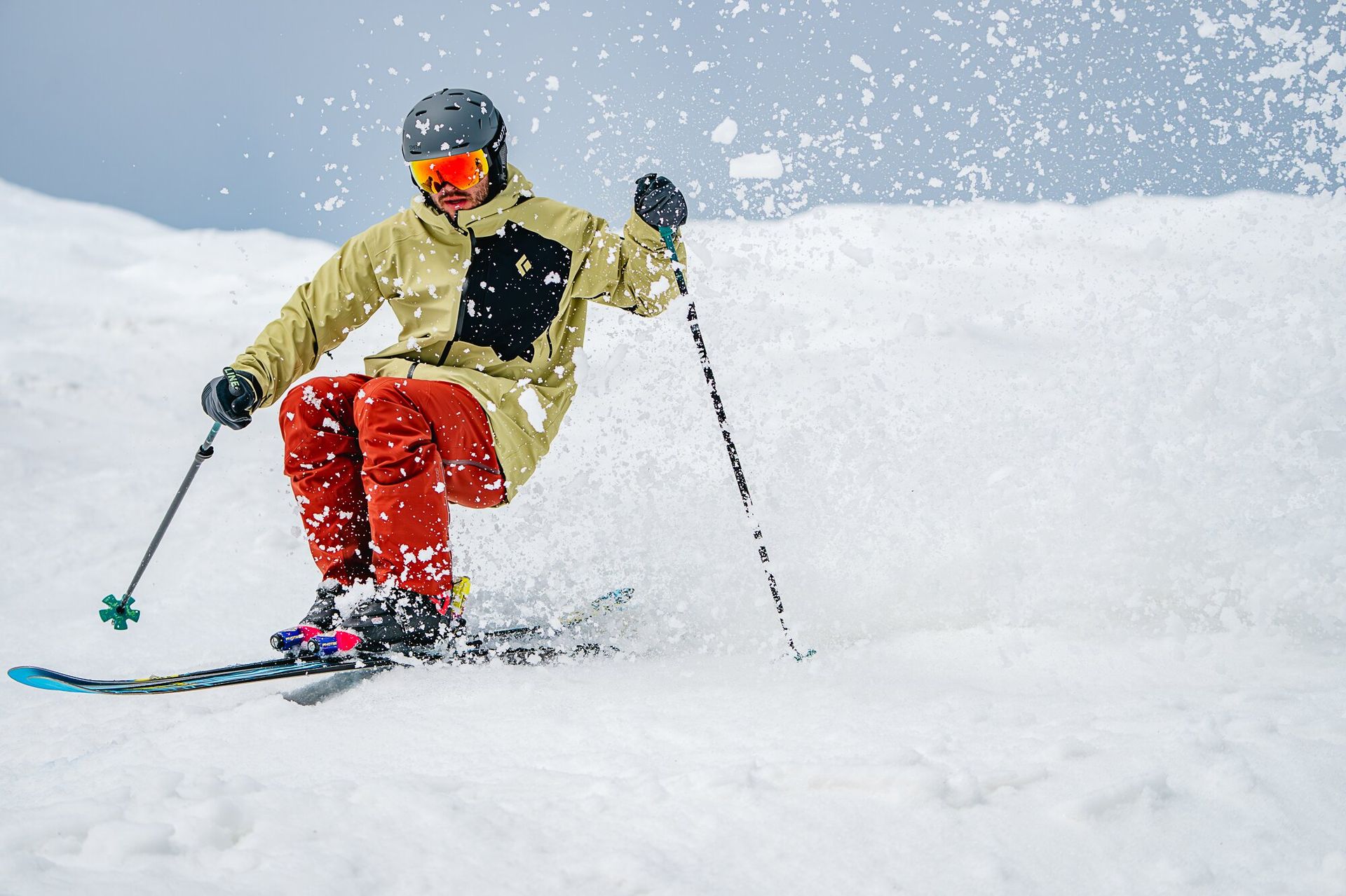Skiing in corn snow in Black Diamond Recon Stretch shell jacket