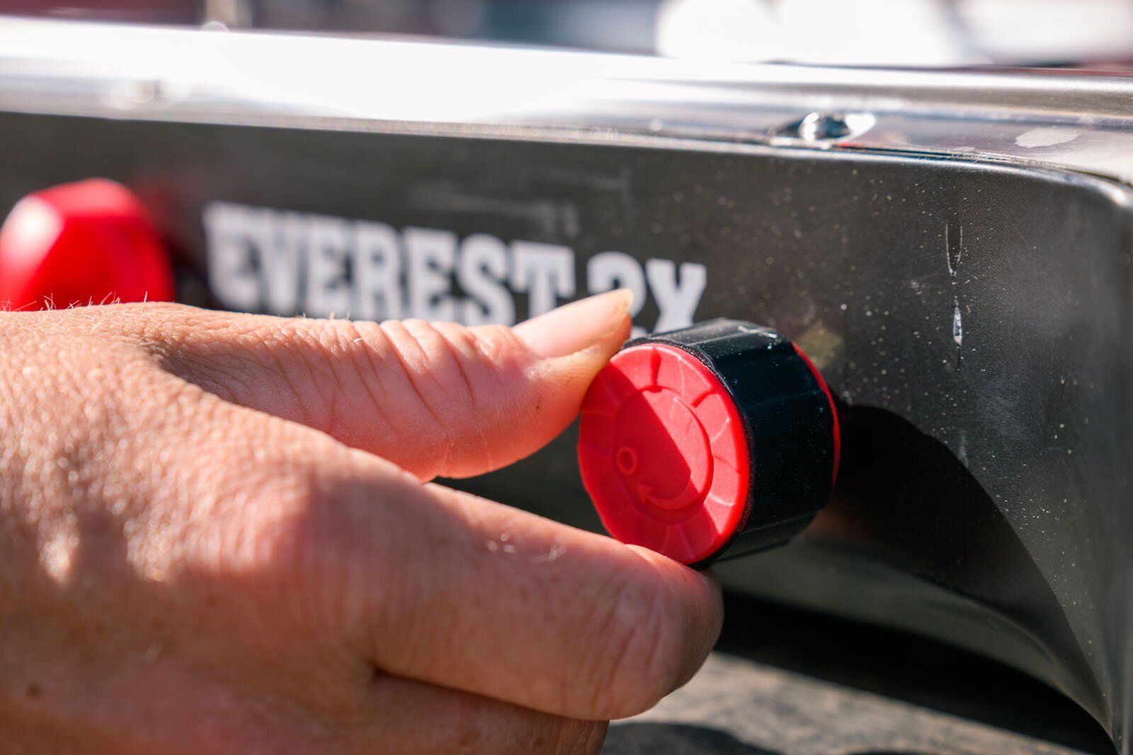 Turning knob of Camp Chef Everest 2X camping stove