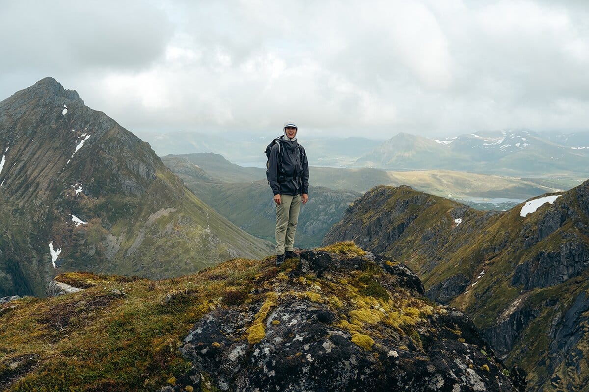 Wearing Black Diamond Highline Stretch Rain Jacket in Lofoten mobile