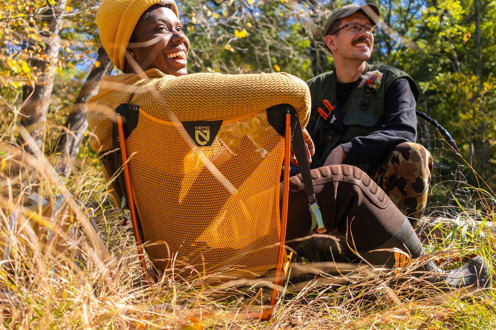 Woman sitting in Nemo Moonlite camping chair