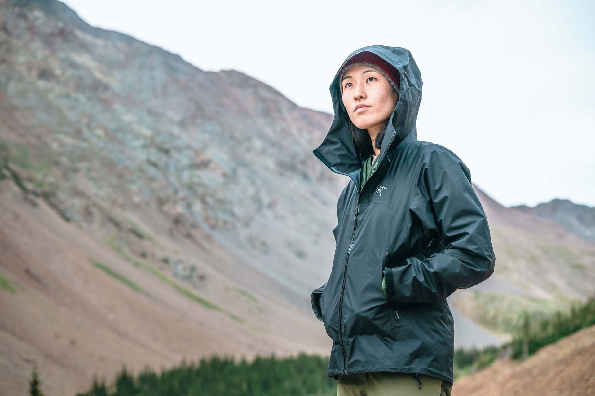 Woman wearing Arc'teryx Beta SL Rain Jacket
